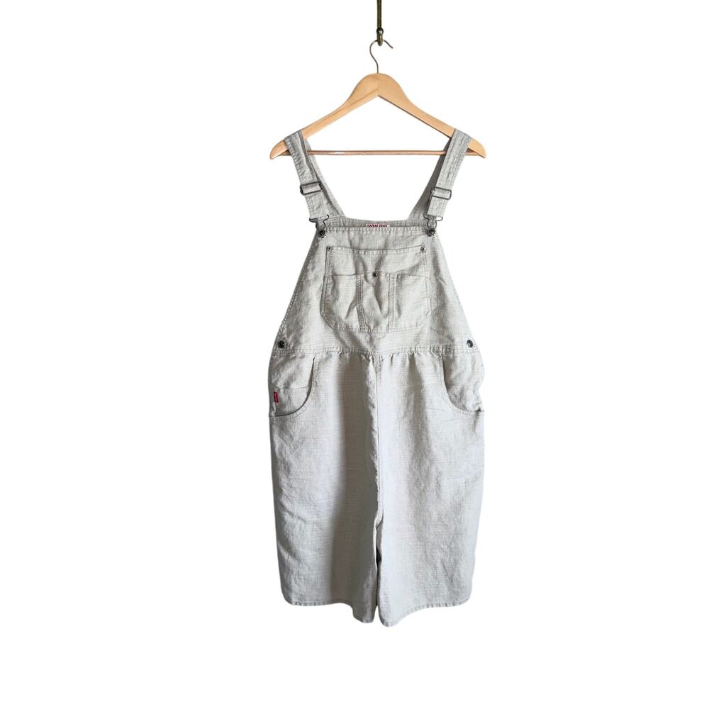 Vintage 90's JouJou tan maternity overalls shortalls large cotton ramie blend